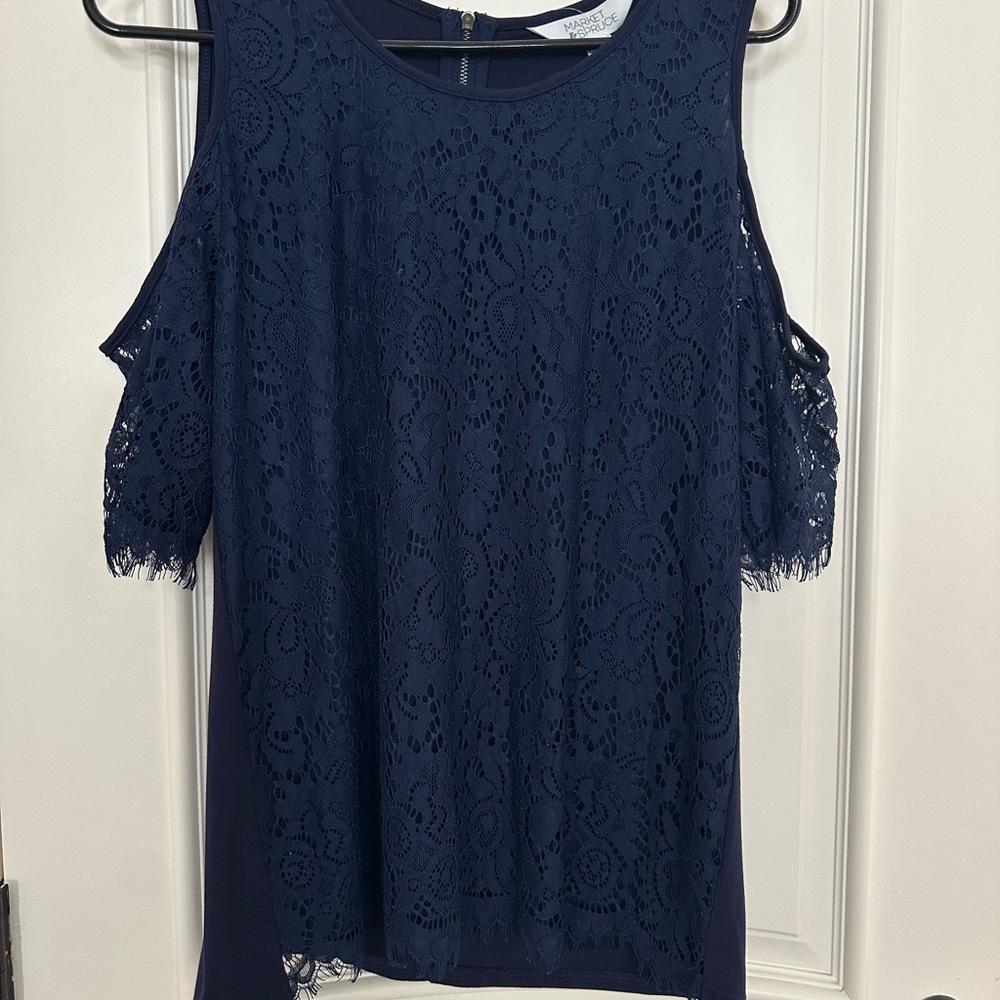 Navy Lace Cold Shoulder Top